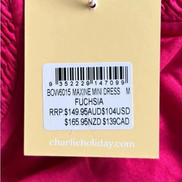 NEW Charlie Holiday Mini Dress Size Medium pink sweetheart puffed sleeves - Picture 7 of 8